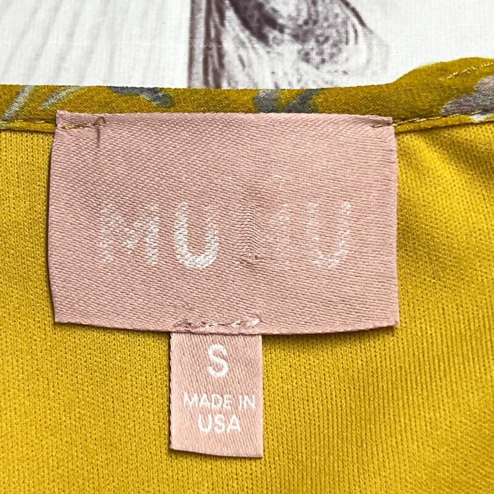 Show Me Your MUMU Floral Mini Dress Womens S Yellow V-Neck Ruffle Tie Waist - Picture 2 of 10